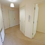 Empty hallway with cream carpet and white doors.