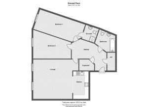 Two-bedroom flat ground floor plan layout.