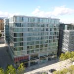 Modern glass office buildings in urban area