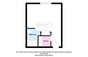Simple flat floor plan with bathroom, kitchen.