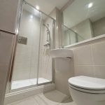 Modern bathroom with shower and toilet