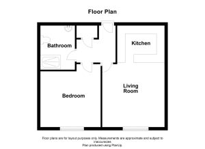 One-bedroom flat floor plan layout.