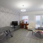 Modern living room with chessboard on table