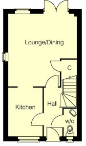 Ground floor plan with kitchen and lounge area.