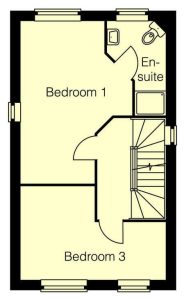 House floorplan: two bedrooms, one en-suite bathroom.