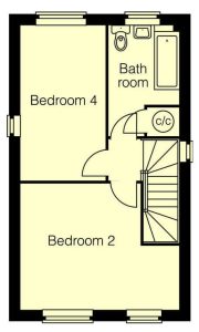 Floor plan with two bedrooms and bathroom.