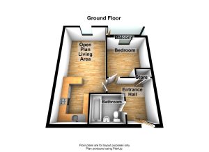 3D floor plan with specified rooms labelled.
