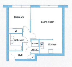One-bedroom flat floor plan layout