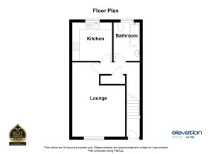 Floor plan showing kitchen, bathroom, and lounge.