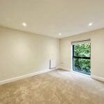 Empty room with beige carpet and large window