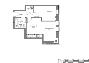 Floor plan of a one-bedroom flat.