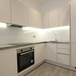 Modern white kitchen with integrated appliances