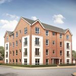 Modern red brick apartment building exterior