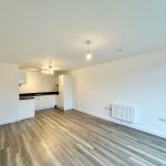 Modern flat with open-plan kitchen and wooden floor.