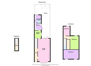 House floor plan with basement, ground, first floor.