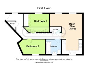 First floor layout with bedrooms and open plan living.