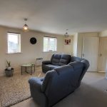Modern living room with grey sofas and TV