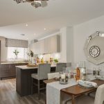 Modern kitchen diner with stylish decor and furnishings.
