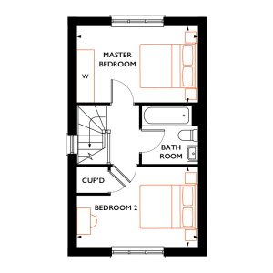 Two-bedroom flat floor plan with bathroom.