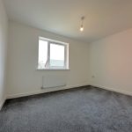 Empty room with grey carpet, white walls