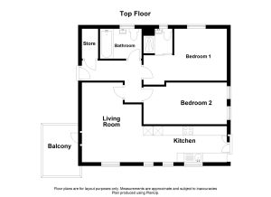Top floor flat layout with balcony and bedrooms.