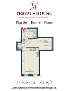 Flat 86 floor plan, Tempus House, 1 bedroom, 514 sqft.