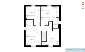 Four-bedroom house floor plan layout.