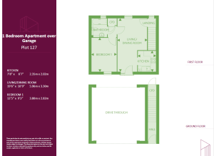 One-bedroom apartment floor plan over garage.