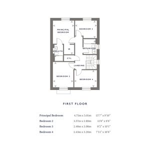 First floor layout with bedroom dimensions.