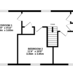 Two-bedroom flat floor plan with kitchen and lounge.