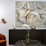 Modern living room with abstract art and decor
