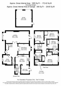 House floor plan with garage and room dimensions.