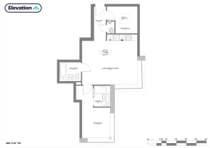 Two-bedroom flat floor plan with measurements.