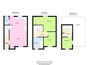 Three-storey house floor plan with balcony and bedrooms.
