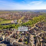 Aerial view of residential houses for sale.