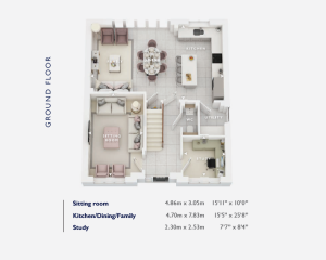 Ground floor layout with room dimensions.