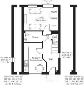Ground floor layout of a residential building plan.