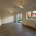 Modern empty room with garden view.