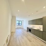 Modern minimalist kitchen with wooden flooring.