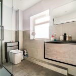 Modern bathroom with shower and toilet