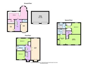 Three-storey house layout with rooms labelled.