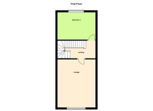 First floor plan with bedroom and lounge.
