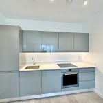 Modern grey kitchen with oven and sink