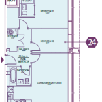 Two-bedroom flat floor plan with rooms labelled.