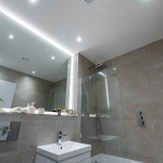 Modern bathroom with mirror and glass shower