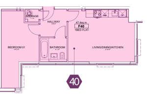 1 bedroom flat floor plan with layout details.