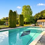 Garden with swimming pool and trees