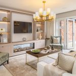 Modern living room with stylish furniture and decor.