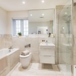 Modern bathroom with bath and shower