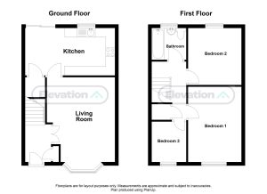 Two-storey house floor plan with three bedrooms.
